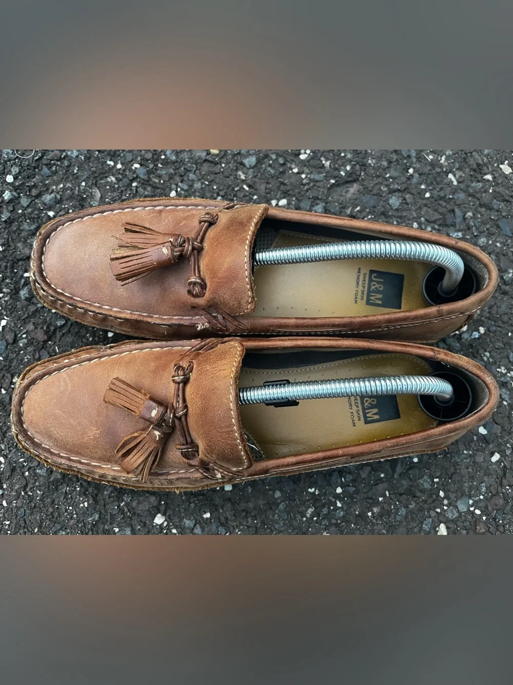 Johnston & Murphy Men’s 9M Brown Leather Sheepskin Tassel Loafers Moc Toe